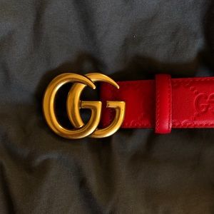 Red Embossed Gucci Belt